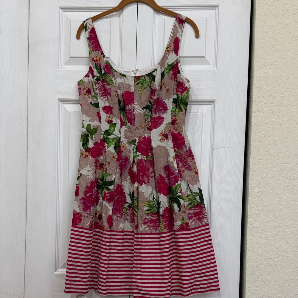 Nine West Pink Floral & Striped Cotton Sundress